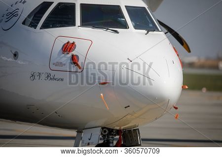Otopeni, Romania - April 9, 2020: Tarom (the Operating Airline Of Romania) Airplane On Henri Coanda 