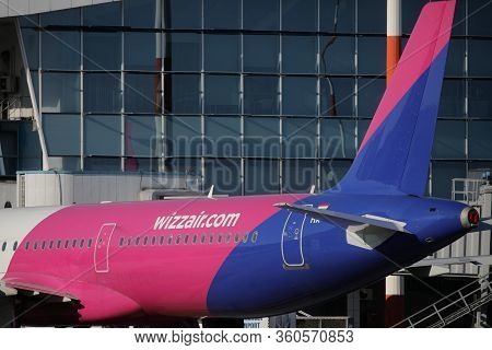 Otopeni, Romania - April 8, 2020: Wizzair Airplane On Henri Coanda International Airport.