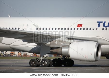 Otopeni, Romania - April 8, 2020: Turkish Airlines Airplane On Henri Coanda International Airport.