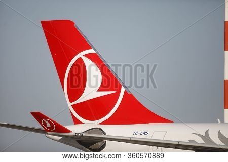 Otopeni, Romania - April 8, 2020: Turkish Airlines Airplane On Henri Coanda International Airport.