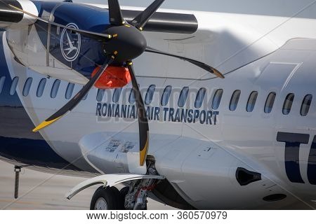 Otopeni, Romania - April 8, 2020: Tarom (the Operating Airline Of Romania) Airplane On Henri Coanda 