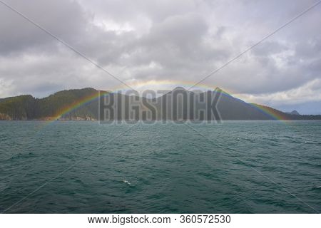 Rainbow Over Glacier Mountain Near Aialik Glacier On Aialik Bay In Kenai Fjords National Park In Sep