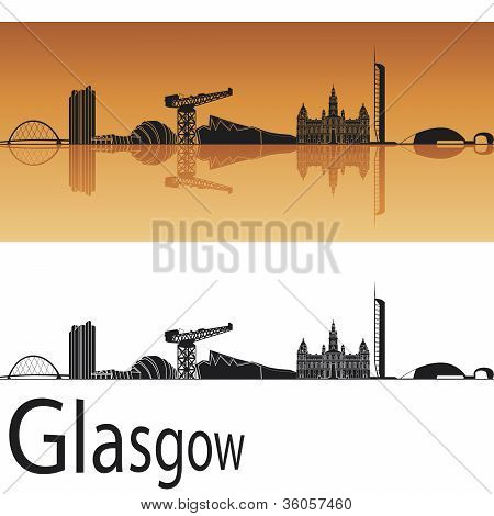 Glasgow Skyline in orangefarbenen Hintergrund