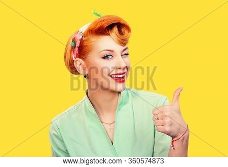 Pin Up Girl Showing Like Sign Gesture