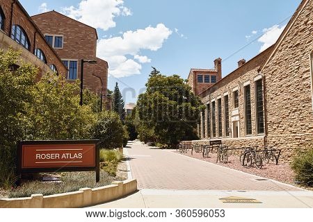 Boulder, Colorado - July 11th, 2019: Beautiful Architecture At Roser Atlas Building On The Universit