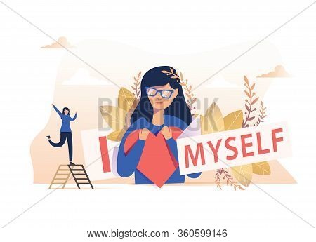 Self Esteem Vector Illustration. Flat Tiny Personal Confidence Persons Concept. Psychological Mindse