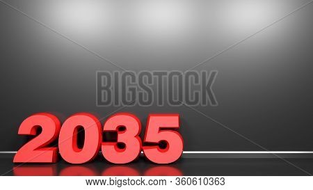 2035 Red Write At Black Glossy Wall Background - 3d Rendering Illustration