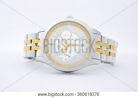 Ibach, Switzerland 31.03.2020 - The Close Up Of Victorinox Woman Watch Stainless Steel Case Stainles