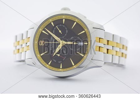 Ibach, Switzerland 31.03.2020 - The Close Up Of Victorinox Woman Watch Stainless Steel Case Stainles