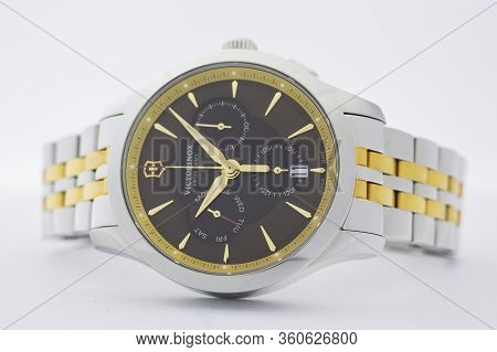 Ibach, Switzerland 31.03.2020 - The Close Up Of Victorinox Woman Watch Stainless Steel Case Stainles