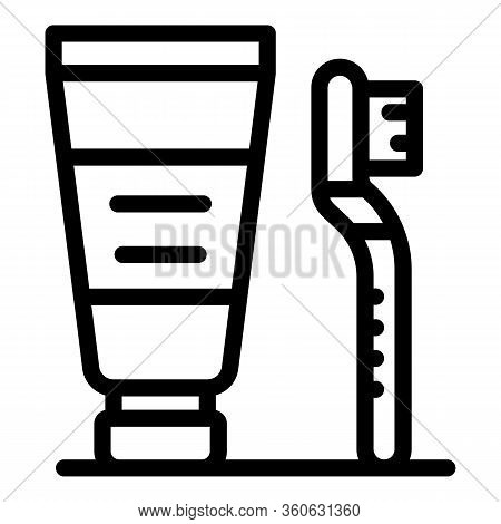Thoothbrush And Paste Icon. Outline Thoothbrush And Paste Vector Icon For Web Design Isolated On Whi