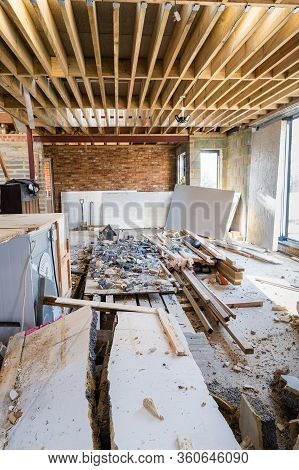 Demolition Of The Existing Wall Between The House And New Extension. Diy Renovation Project, Selecti