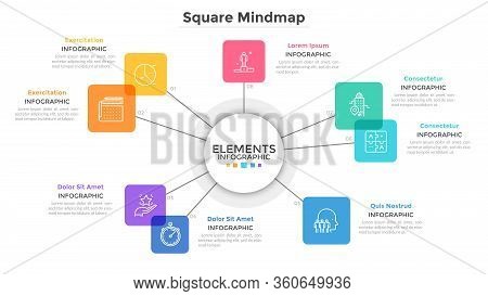 Mind Map Chart With 8 Colorful Translucent Square Elements. Creative Infographic Design Template. Fl