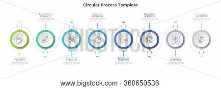 Eight Paper White Circular Elements Arranged In Horizontal. Concept Of 8 Steps Project Progress And 