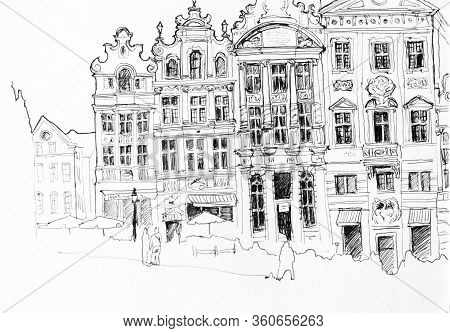 Raekoja Plats Tallinn Town Hall Square In A Street Fest Line Art Hand Drawing
