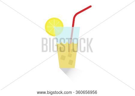 Summer Cocktail Glass Isolated Vector Illustration. Glass Of Lemon Juice Drink Flat Design For Mobil