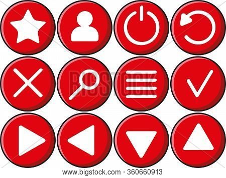 Web Button Icons Set In Red Color Isolated Over White Background