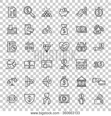Business Thin Line Icon Set In Flat Style. Finance Investment Vector Illustration On White Isolated 