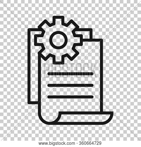 Document With Gear Icon In Flat Style. Big Data Processing Vector Illustration On White Isolated Bac