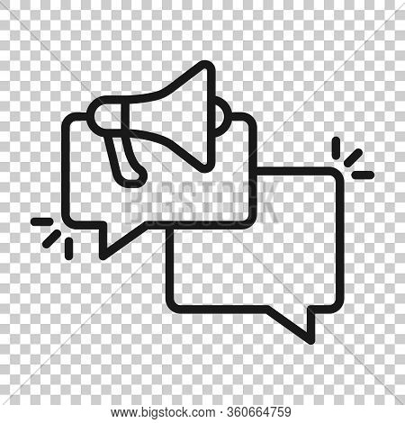 Speech Bubble With Megaphone Icon In Flat Style. Dialogue Box Vector Illustration On White Isolated 