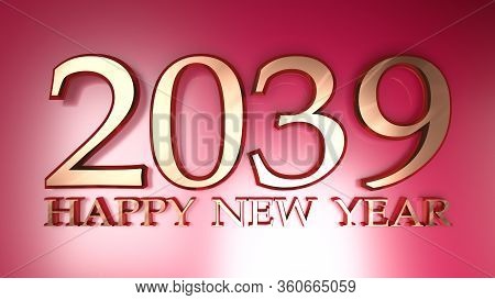 2039 Happy New Year Copper Write On Red Background - 3d Rendering Illustration
