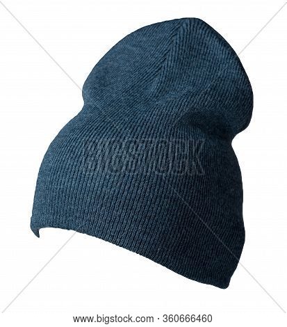 Womens Deinim Hat . Knitted Hat Isolated On White Background.