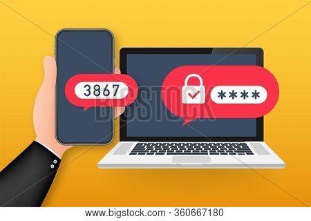 Two Step Authentication Vector Illustration, Flat Cartoon Smartphone And Computer Safety Login Or Si