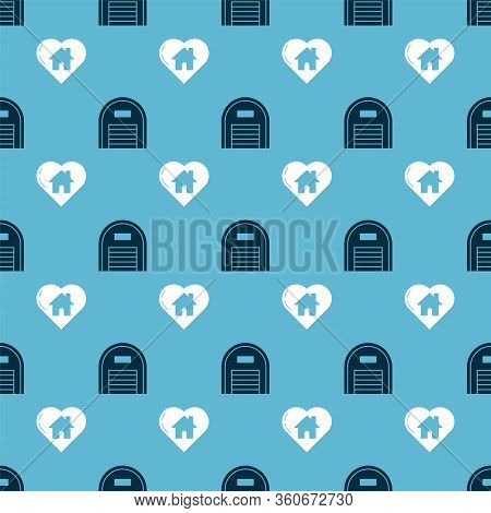 Set Warehouse And House With Heart Shape On Seamless Pattern. Vector