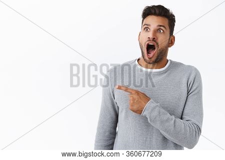 Guy Check Out Fantastic Event, Drop Jaw From Excitement, Surprise And Amazement. Attractive Young Wo