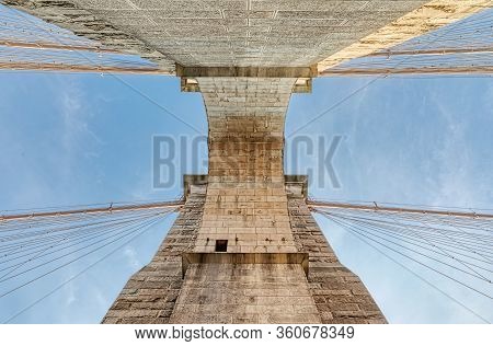 Brooklyn Bridge Pilon And Cables In New York
