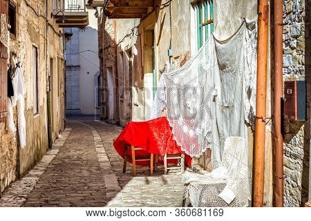 Street Scene In The Village Of Lefkara Famous For Its Laces And Silver Handicrafts. Larnaca District