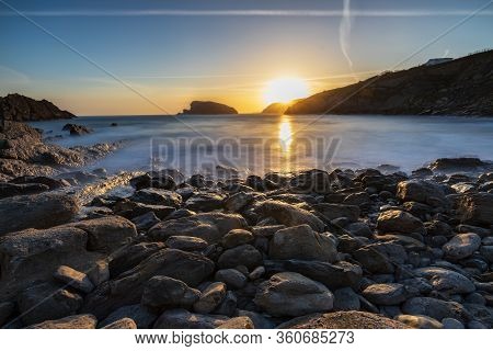Sunrise In The Arnia Beach. Urros De Liencres. Cantabria. Spain.