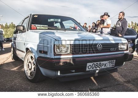 Moscow, Russia - July 6, 2019: White Volkswagen Golf Of The Second Generation  Mk2 With A Modified F