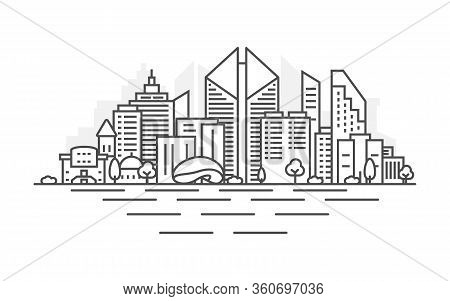 Chicago City, Usa Architecture Line Skyline Illustration. Linear Vector Cityscape With Famous Landma
