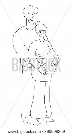 Pregnant Woman. Birth Partner. Happy Fashion Family Couple Hugs. Emotional Support. Black And White 