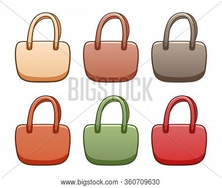 Colored Wide Textile Ecobags Set Isolated Illustration On White Background
