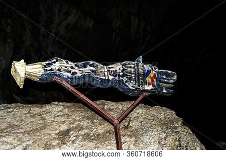 The Dacic Flag In Veterans Cave, Dug In The Left Bank Of The Danube, At Cazanele Mari, In The Ciucar