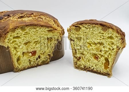 Traditional Italian Easter Dessert: Colomba Pasquale (easter Dove) Isolated On White
