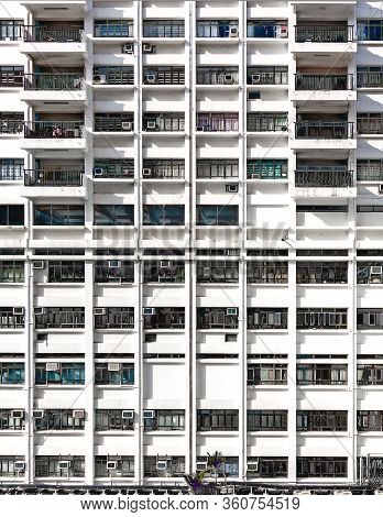 Dystopian Style Dense Grid High Rise Residential Building Located In Kowloon, Hong Kong