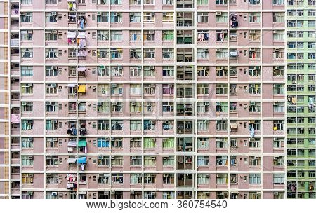 Dystopian Style Grid Of High Rise Residential Housing, Hong Kong