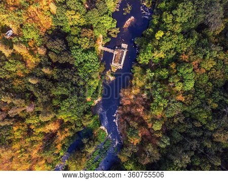 Beautiful panoramic view of Ukraine nature. Danishi near Zhytomyr. Place for rock-climbing training. Aerial view.