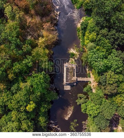 Beautiful panoramic view of Ukraine nature. Danishi near Zhytomyr. Place for rock-climbing training. Aerial view.
