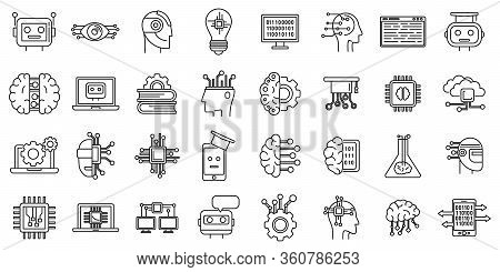 Science Machine Learning Icons Set. Outline Set Of Science Machine Learning Vector Icons For Web Des