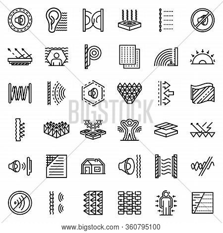 Soundproofing Icons Set. Outline Set Of Soundproofing Vector Icons For Web Design Isolated On White 