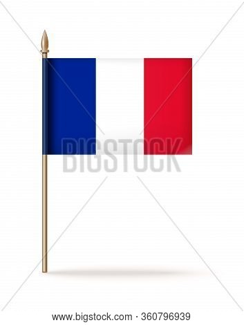 Flag Of France Icon. The National Flag Of France On A Golden Flagpole. Vector Illustration Isolated 