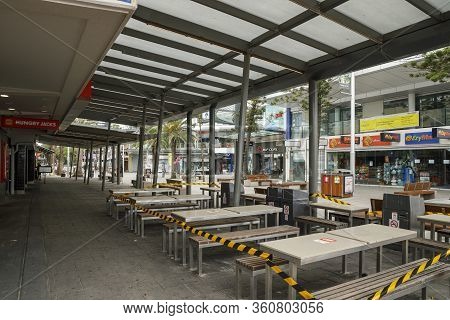 Surfers Paradise, Australia - April 8, 2020: Coronavirus Lockdown Empty Streets Of Iconic Cavill Ave