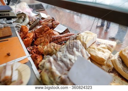 Shallow Depth Of Field (selective Focus) Image With Traditional Romanian Meat Products, Mostly From 