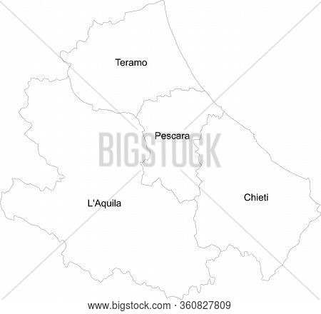Abruzzo Provinces Map With Name Labels. Italy Region. White Background.