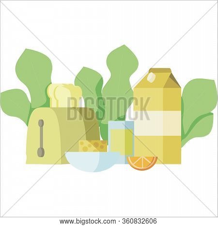 Flat Design Illustration Concepts For Coffee Time, Early Breakfast, English Breakfast, Breakfast Tim