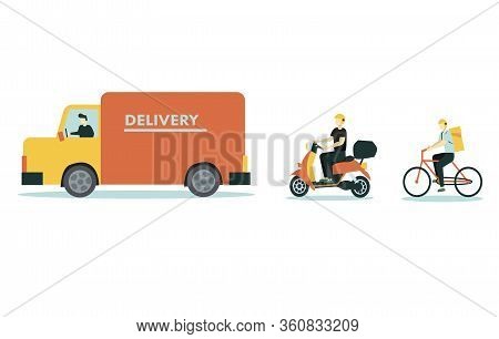 Online Delivery Service Concept, Online Order Tracking, Delivery Home And Office. Warehouse, Truck, 